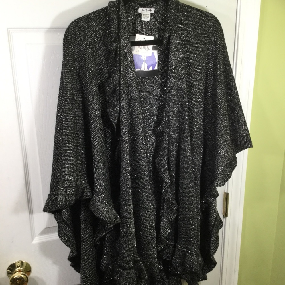 Just Jamie Black & Metallic Wrap with Ruffled Edge